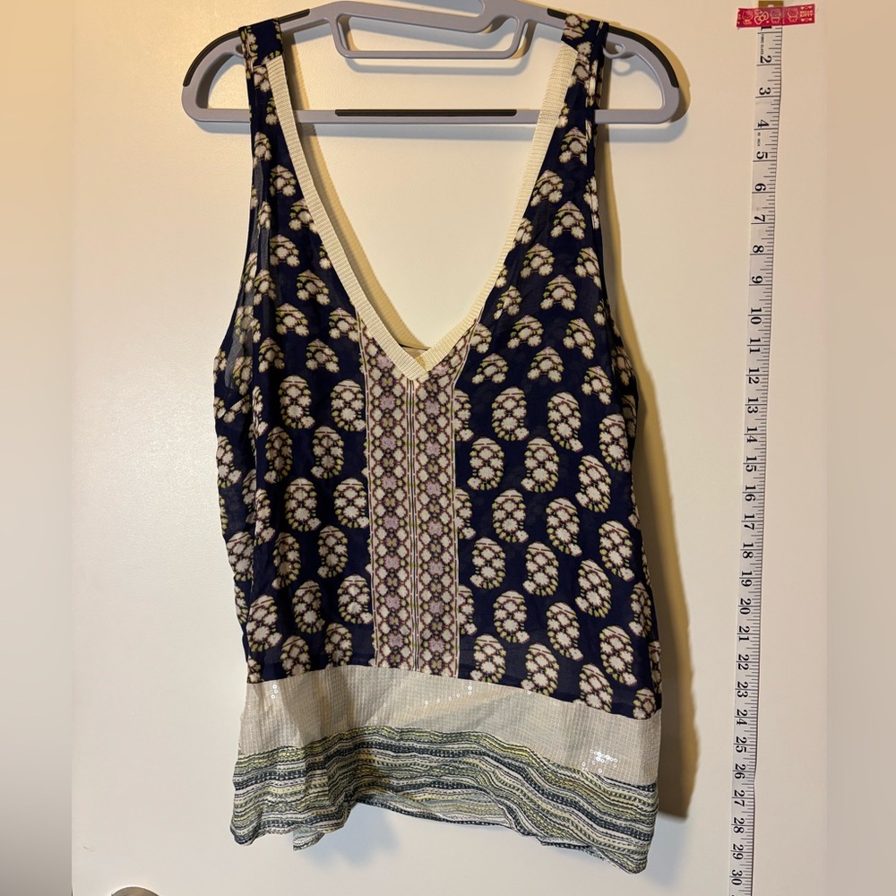 Zara Collection cotton Navy and Cream Patterned Women's sequin tank top Large - Picture 2 of 8
